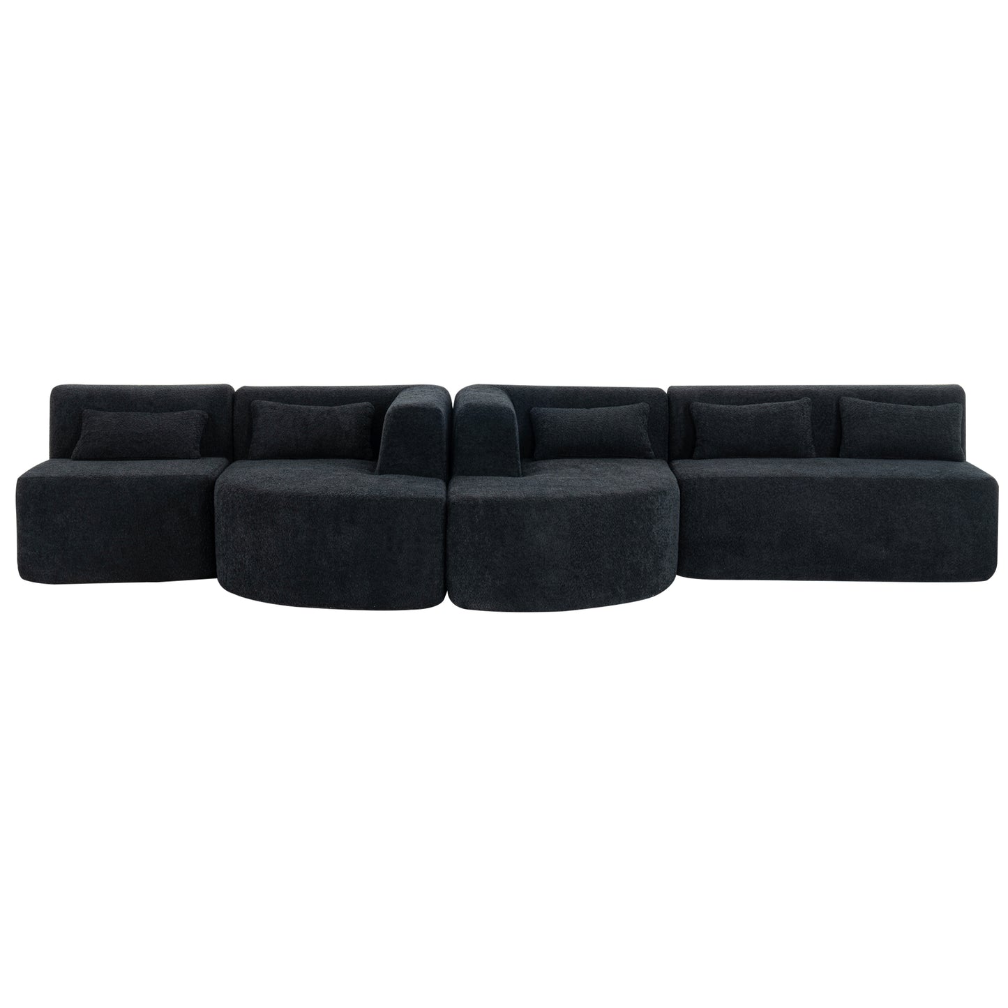 143.7 Upholstered Sofa with Chaise and Back Pillows, Black