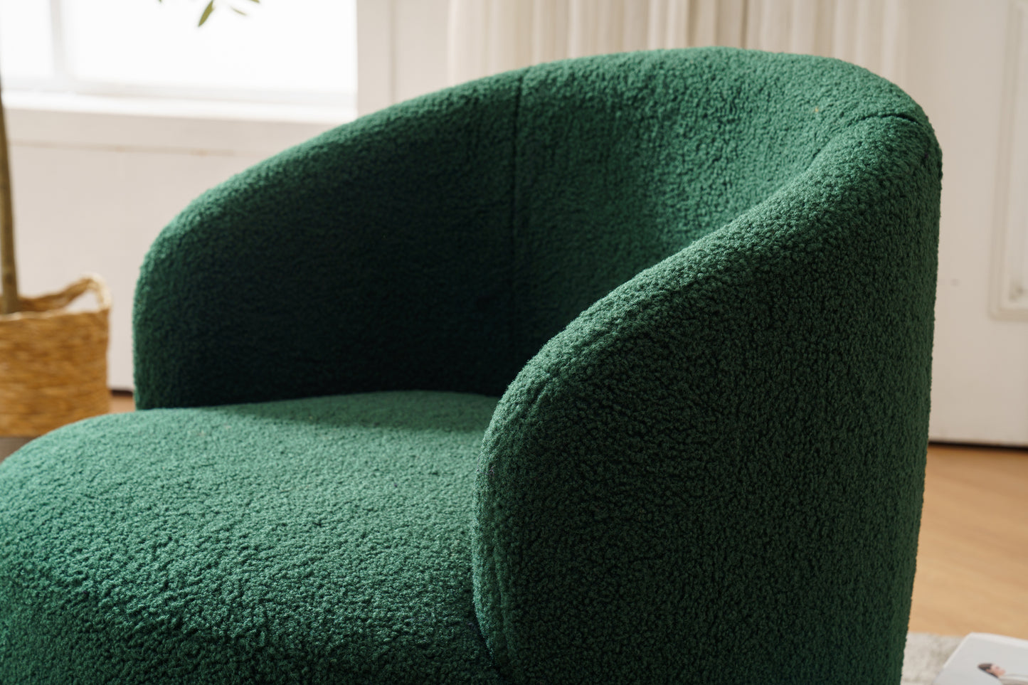 Accent Swivel Armchair with a black metal ring - Dark Green