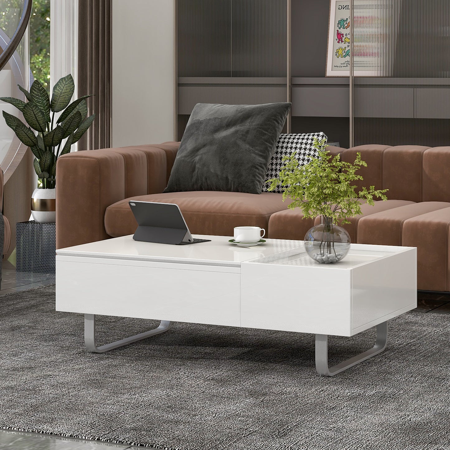 ON-TREND Multi-Functional Coffee Table with Lifted Top, White