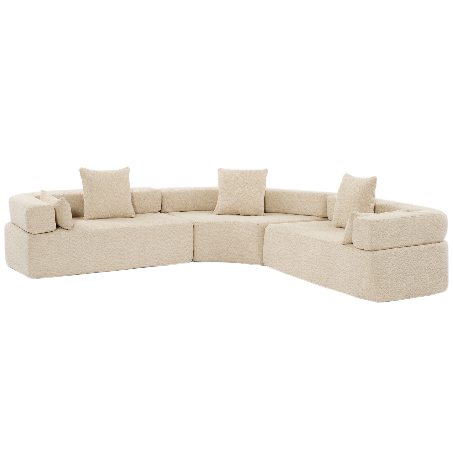 Oversized Curved 4-Seater Modular Sofa, 3-Piece Boucle, Khaki