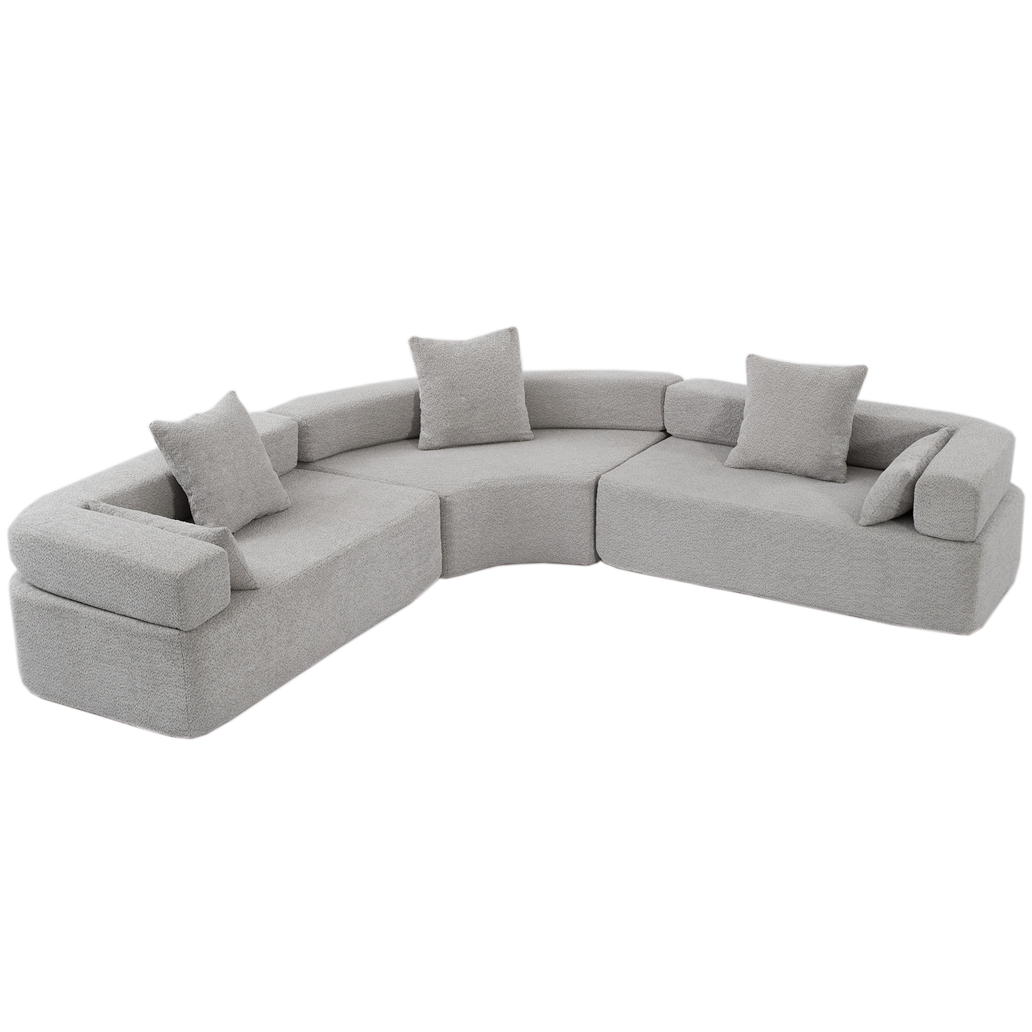 Oversized Curved 4-Seater Modular Sofa, 3-Piece Boucle, Gray