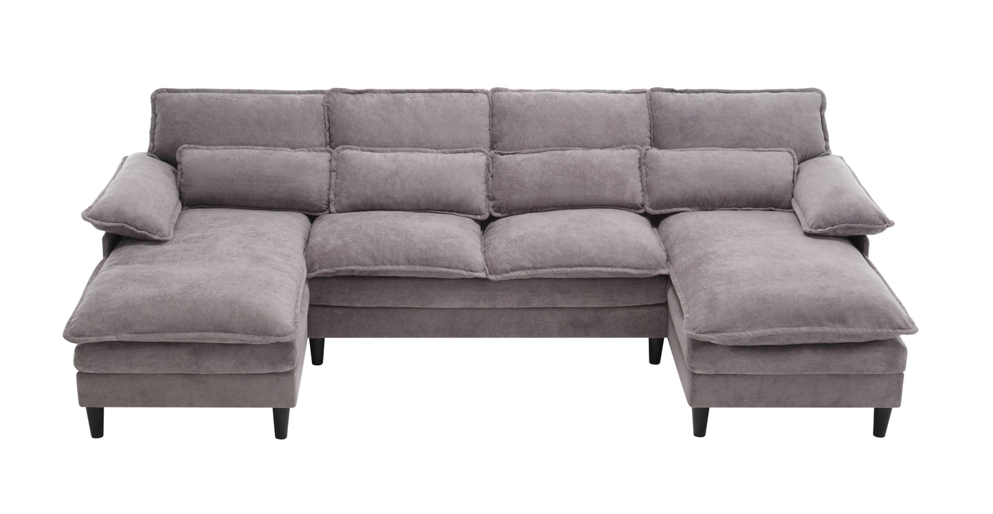 U-Shaped Modular Sectional Sofa with Chaise Lounge, 4 Seater, Terrycloth, Gray