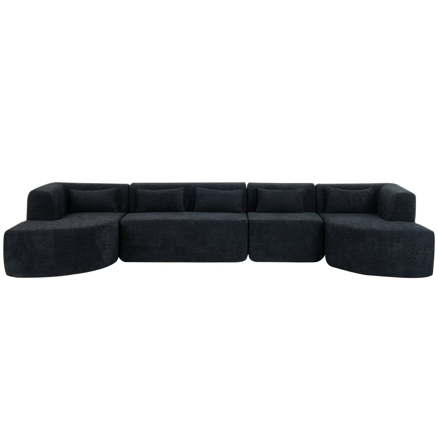 143.7 Upholstered Sofa with Chaise and Back Pillows, Black