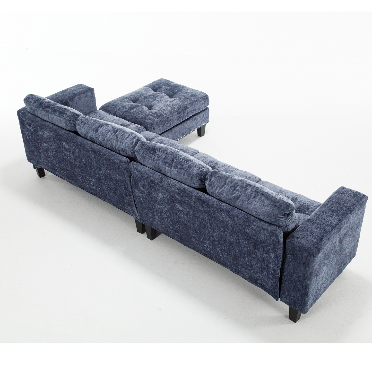 5-Seat Modular Sofa with Storage Ottoman, Reversible Chaise, Chenille, Blue