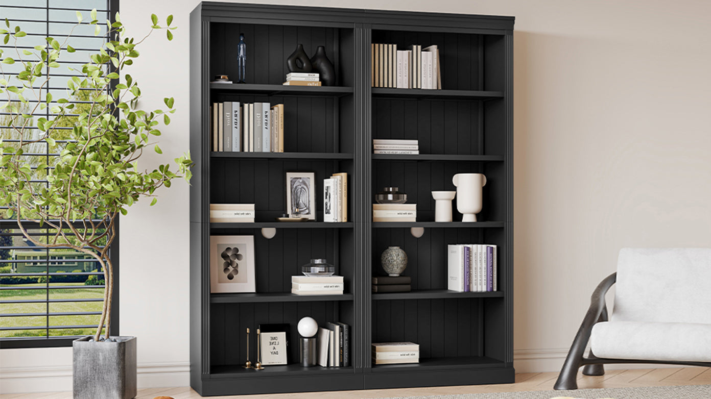 Wood Bookcase with Adjustable 5-Tier Shelves - Black