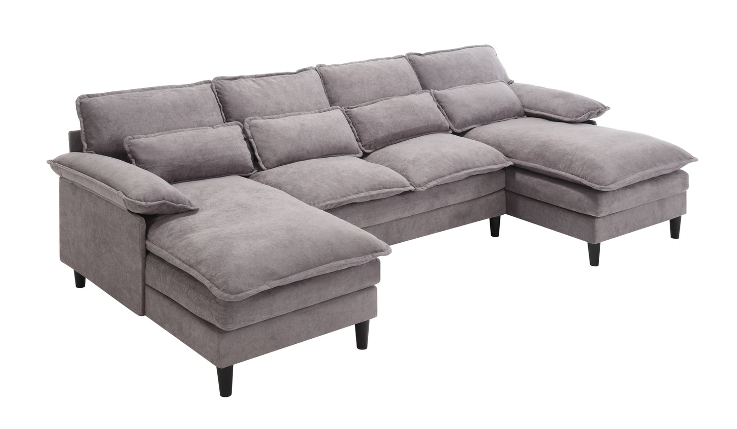 U-Shaped Modular Sectional Sofa with Chaise Lounge, 4 Seater, Terrycloth, Gray