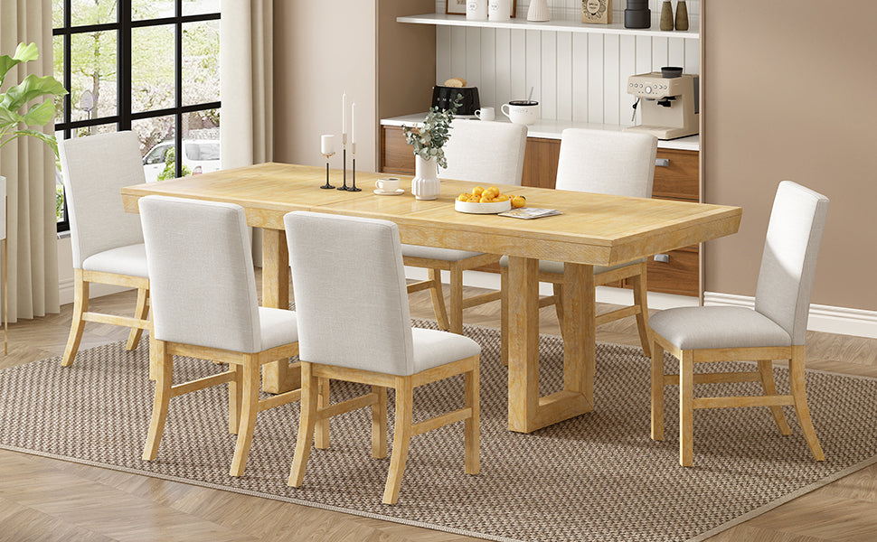 7-piece traditional extendable dining set with butterfly leaf, natural finish