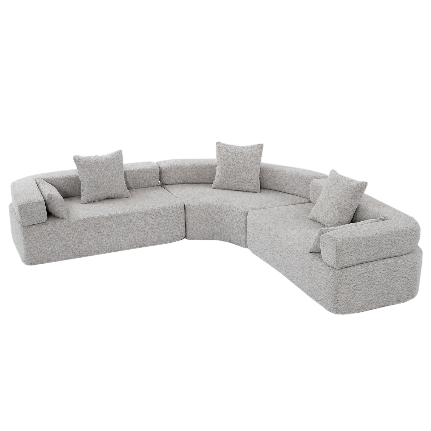 Oversized Curved 4-Seater Modular Sofa, 3-Piece Boucle, Gray