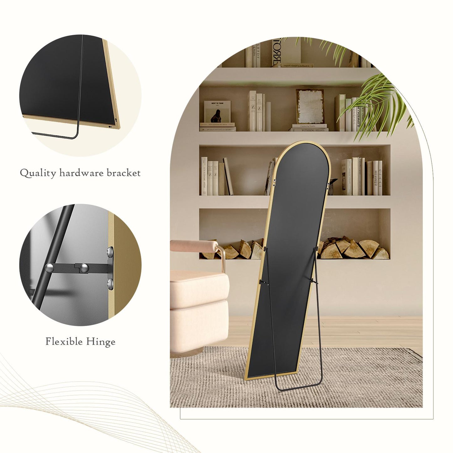 Arched Full-Length Floor Mirror for Standing or Leaning Against Wall