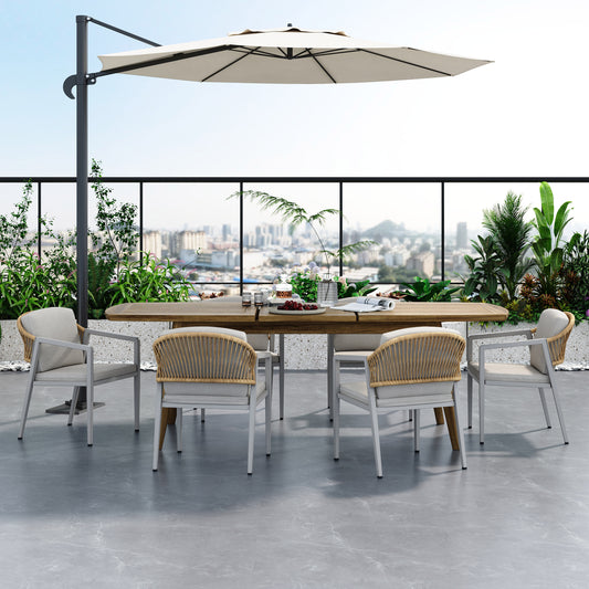 Outdoor Dining Set: 6 Chairs + Expandable Acacia Table