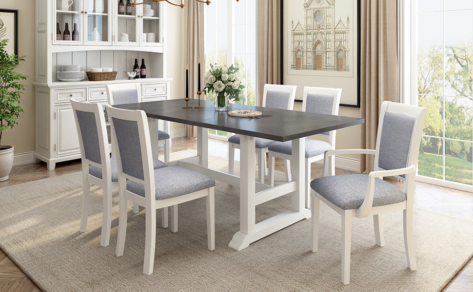 7-piece updated extendable dining set with removable leaf, white finish