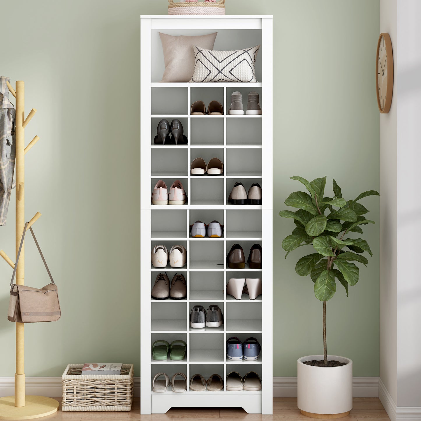 Stylish 30-cubby shoe cabinet, white