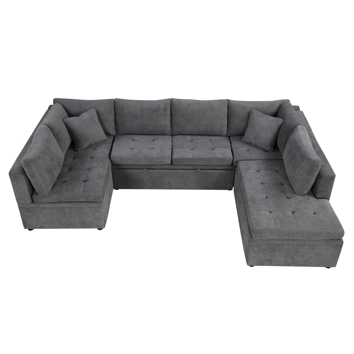 117.3 U-Shaped Sofa Bed with Pillows, Gray