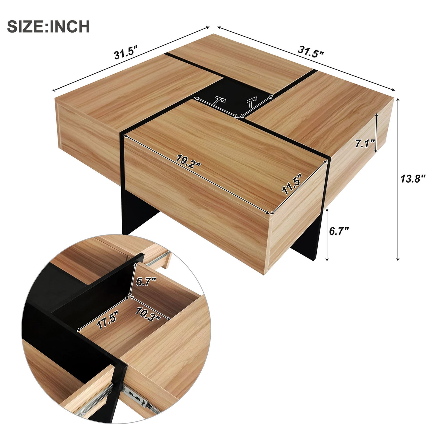 ON-TREND Unique Coffee Table with Hidden Storage