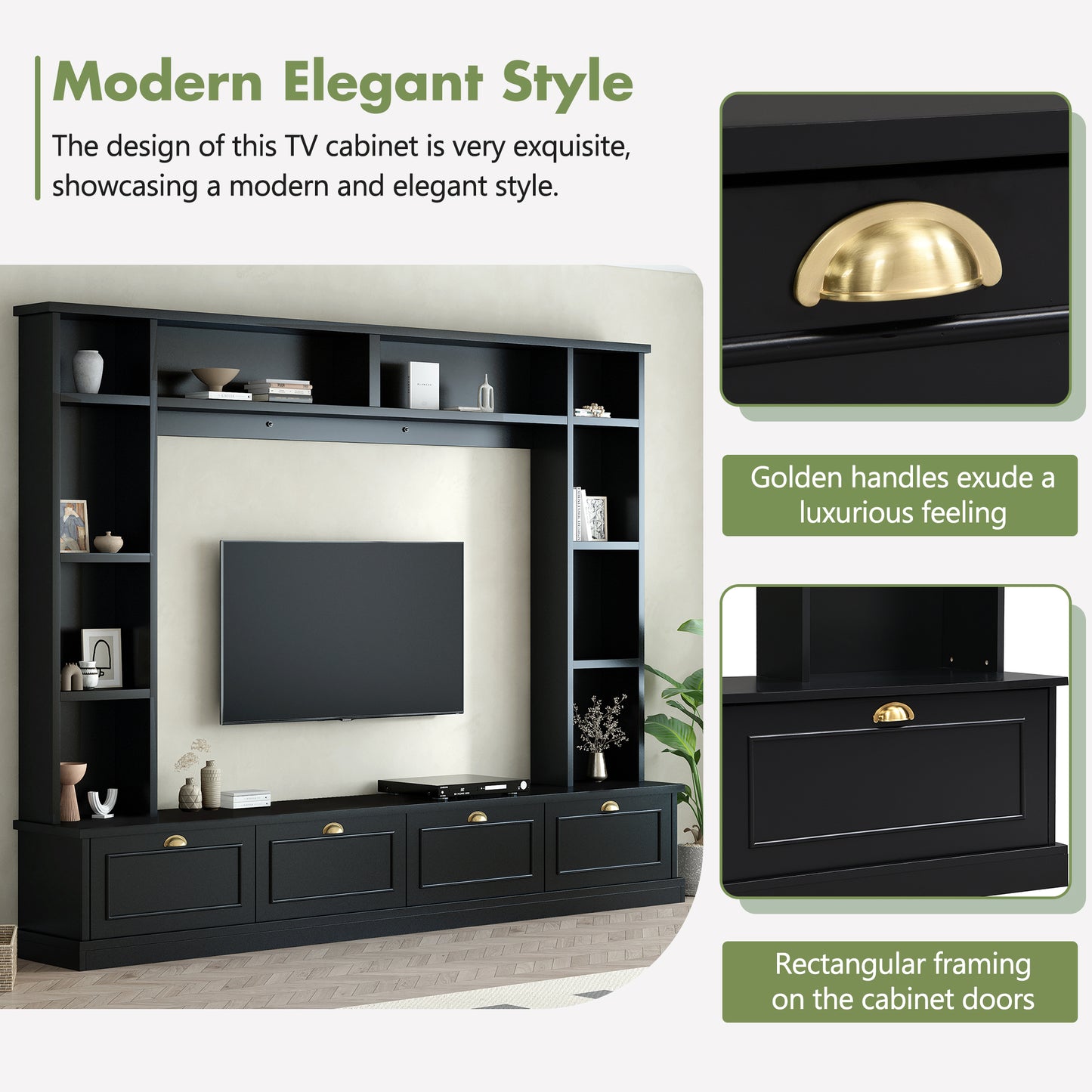 ON-TREND Large Wall Unit Entertainment Center, Black