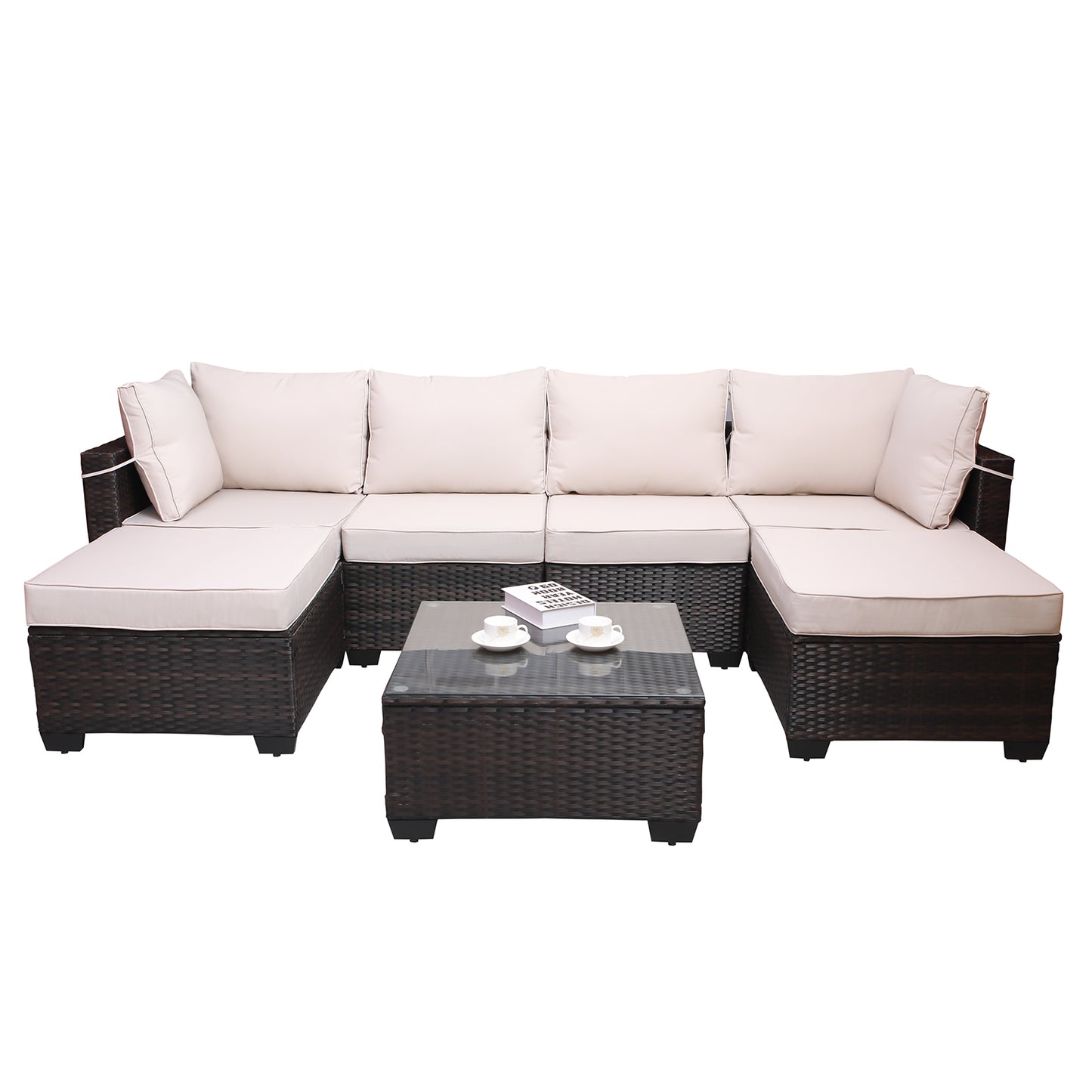 7-Piece PE Rattan Patio Sofa Set with Coffee Table