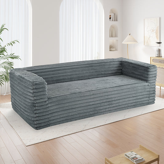 89'' Modern Corduroy 3-Seater Sofa with Squared Arms, No Assembly, Super Soft