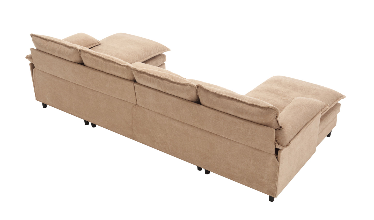 U-Shaped Modular Sectional Sofa with Chaise, 4 Seater, Terrycloth, Brown