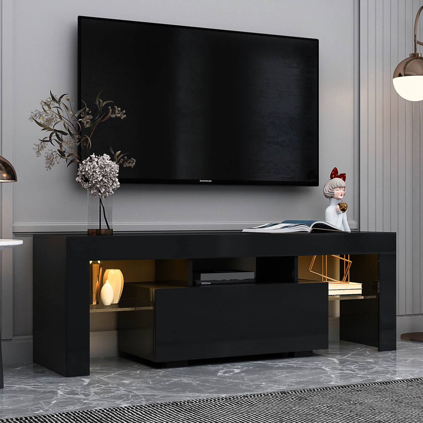 Black TV stand with RGB lights