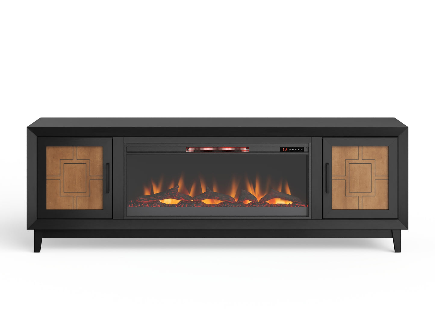 Ventura 86" Fireplace TV Stand, Black & Bourbon Finish