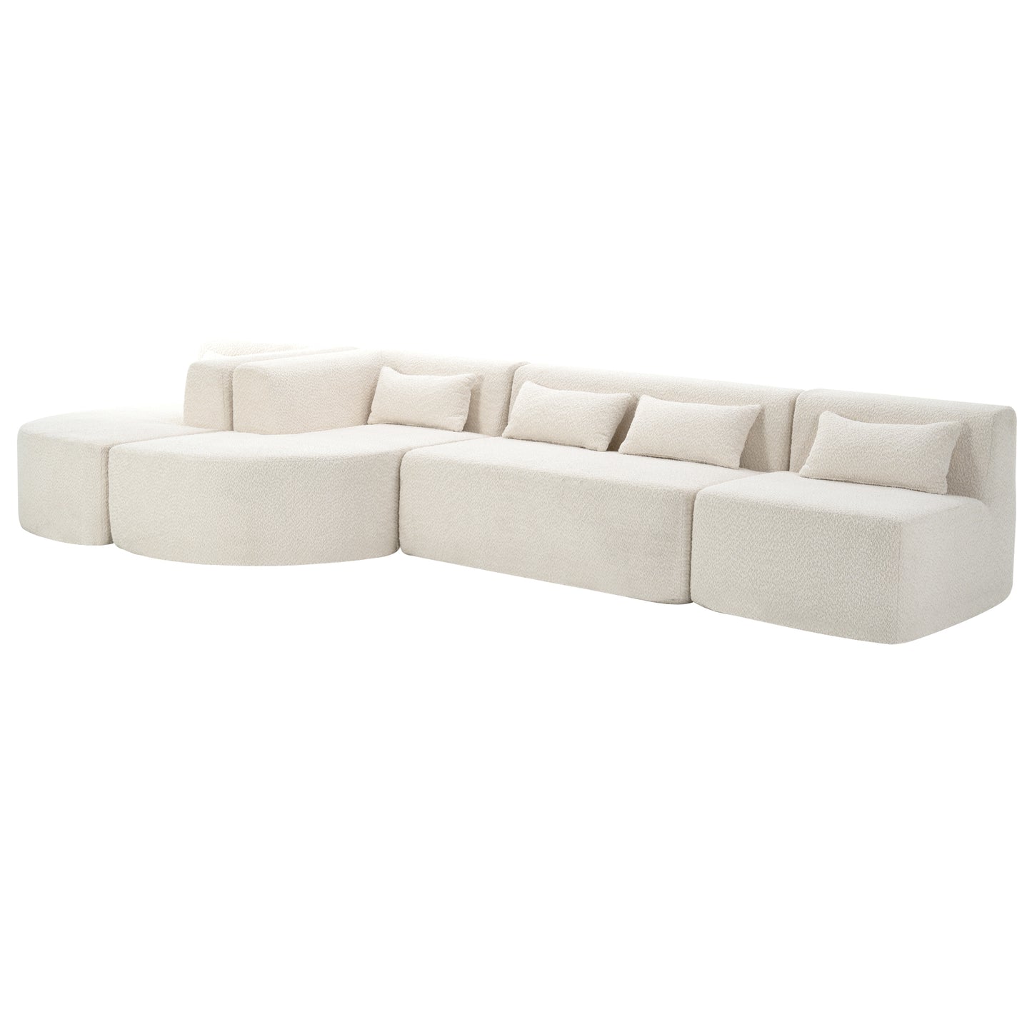 143.7 Upholstered Sofa with Chaise and Back Pillows, Beige