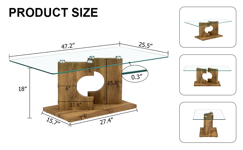 Rectangular Coffee Table with Glass Top & MDF Legs