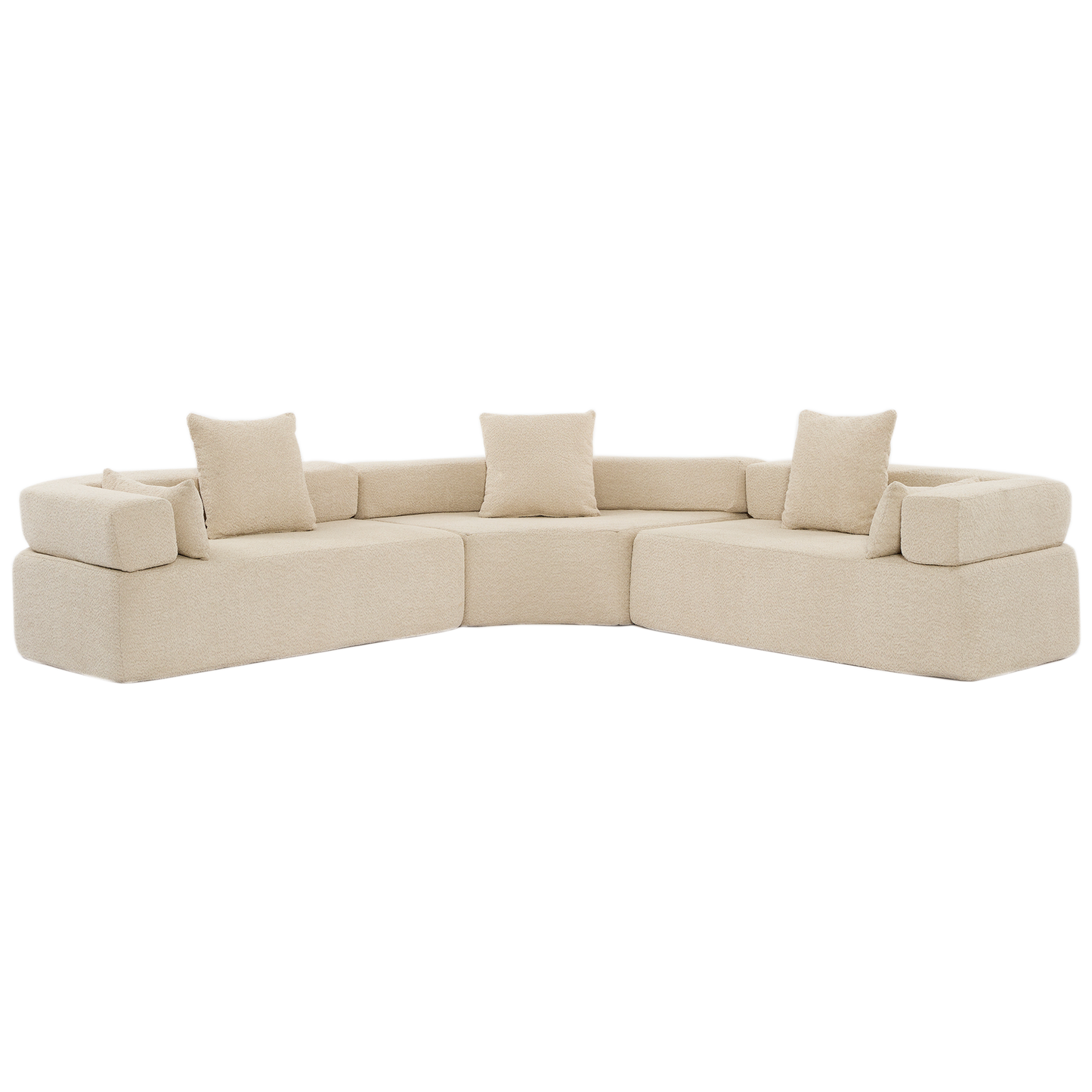 Oversized Curved 4-Seater Modular Sofa, 3-Piece Boucle, Khaki