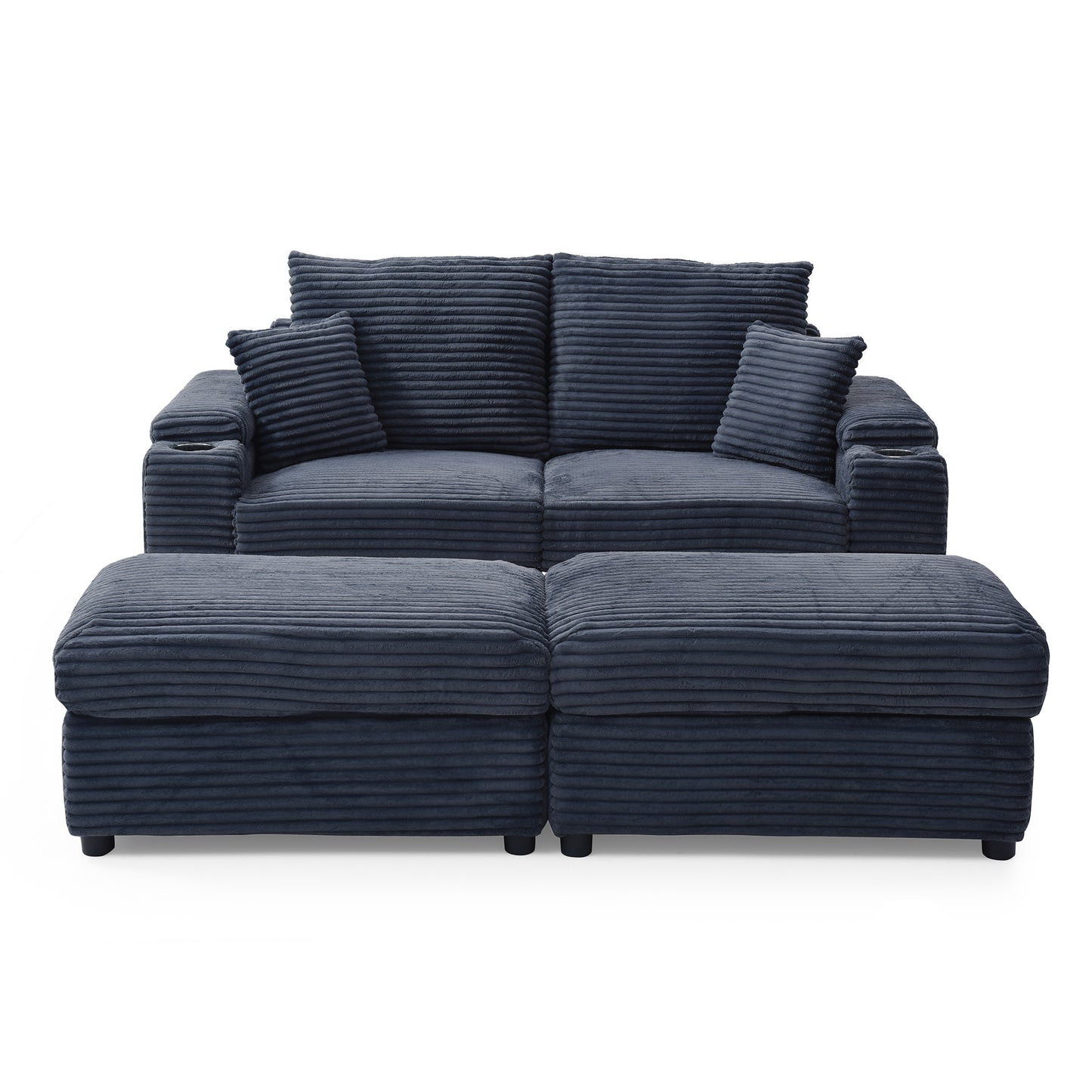 Loveseat with Ottomans, Corduroy Modular Sofa, Deep Plush, Grey