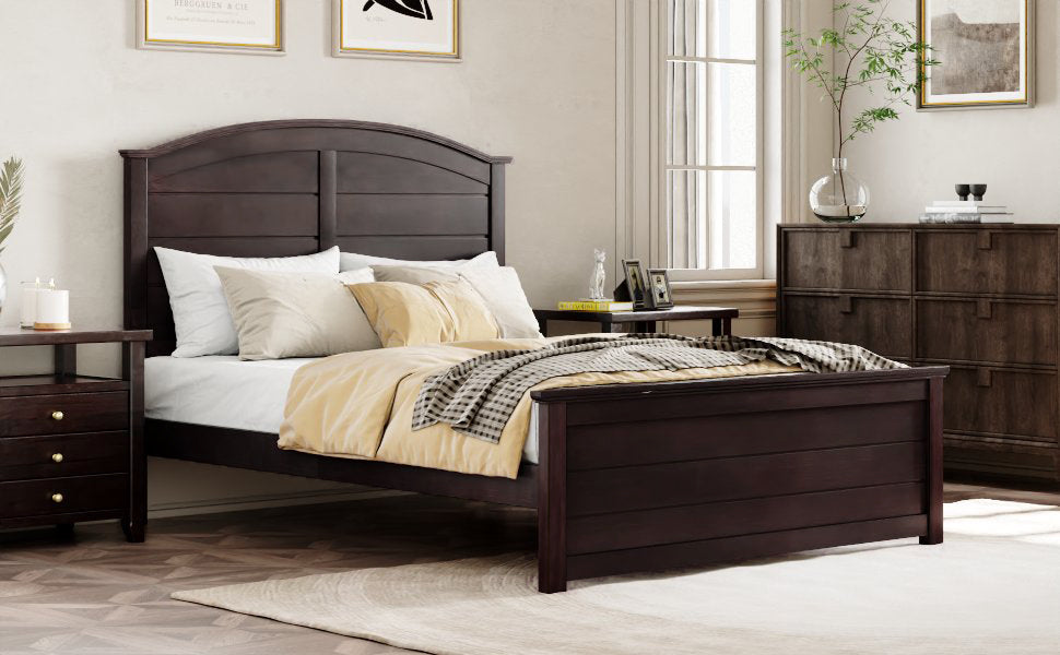 Farmhouse twin platform bed with curl design, espresso