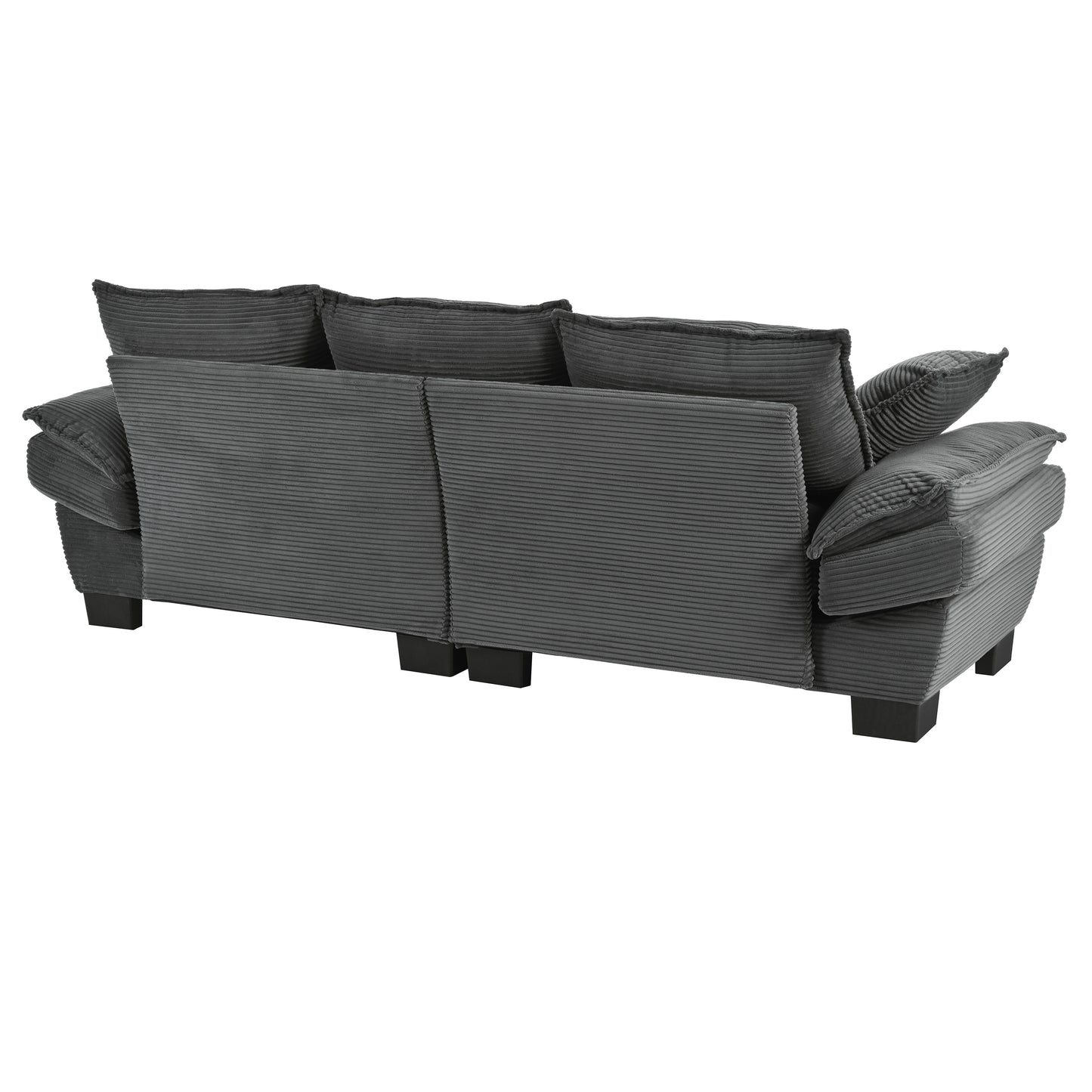 85.4" U-Style Curved Sofa with Throw Pillows, Corduroy Fabric