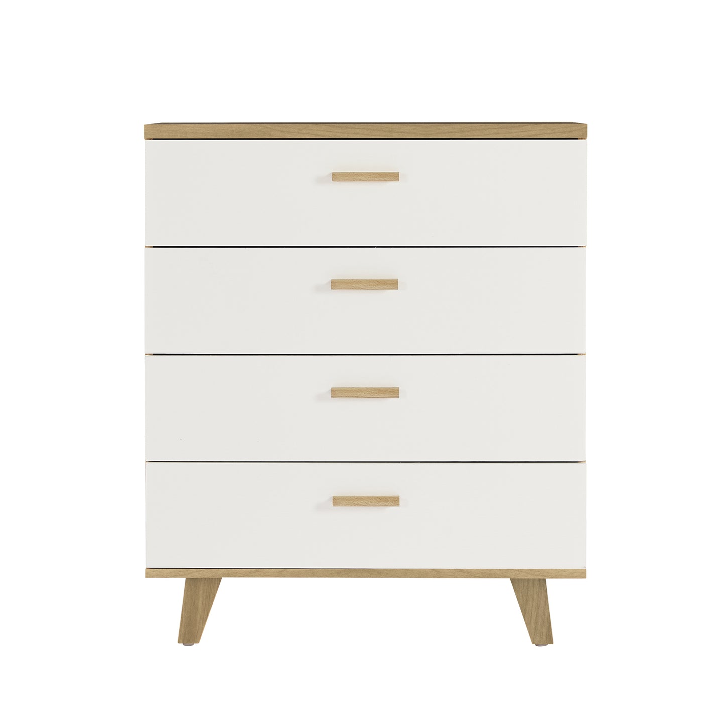 Drawer dresser and sideboard storage cabinet with solid wood handles and legs, brown and white