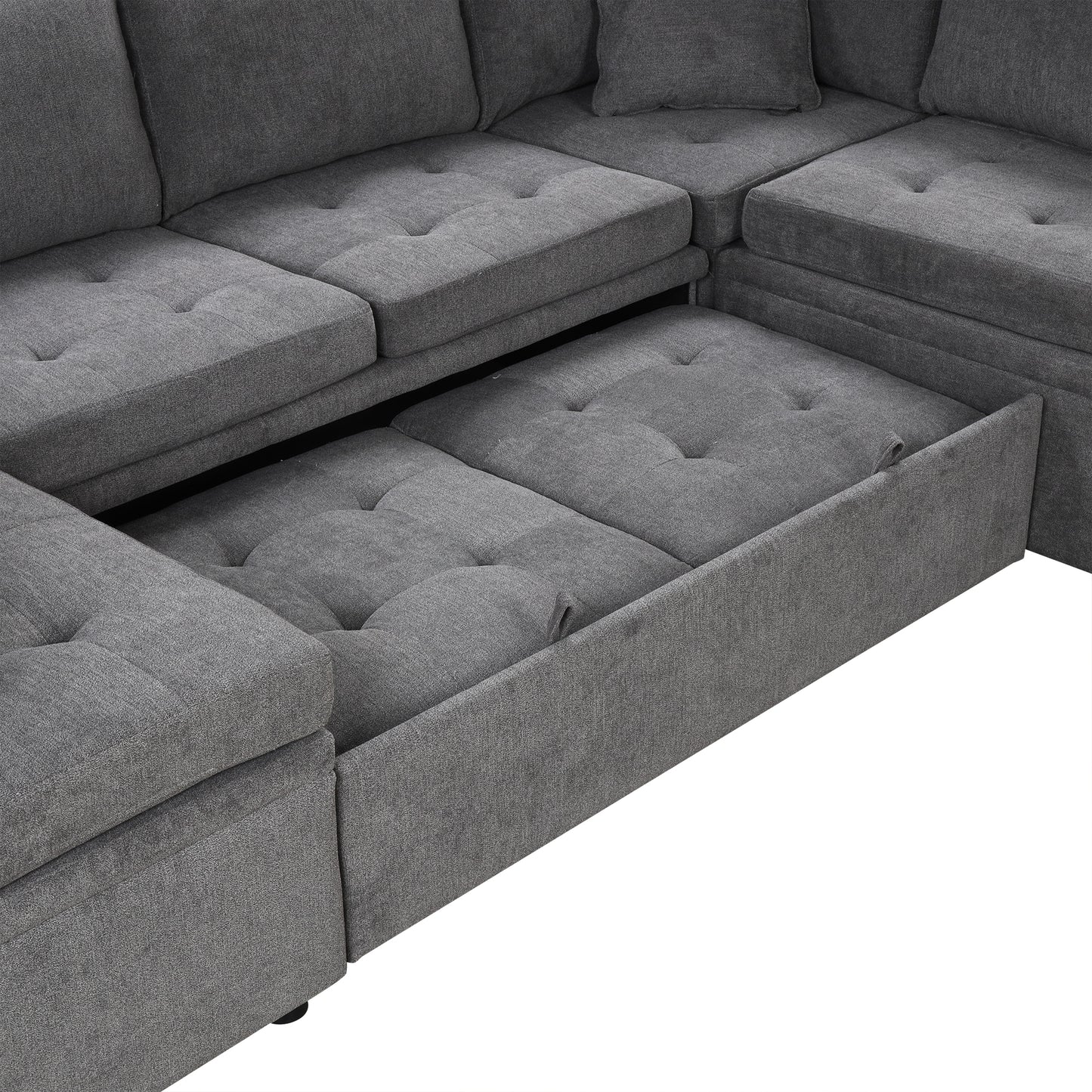 117.3 U-Shaped Sofa Bed with Pillows, Gray