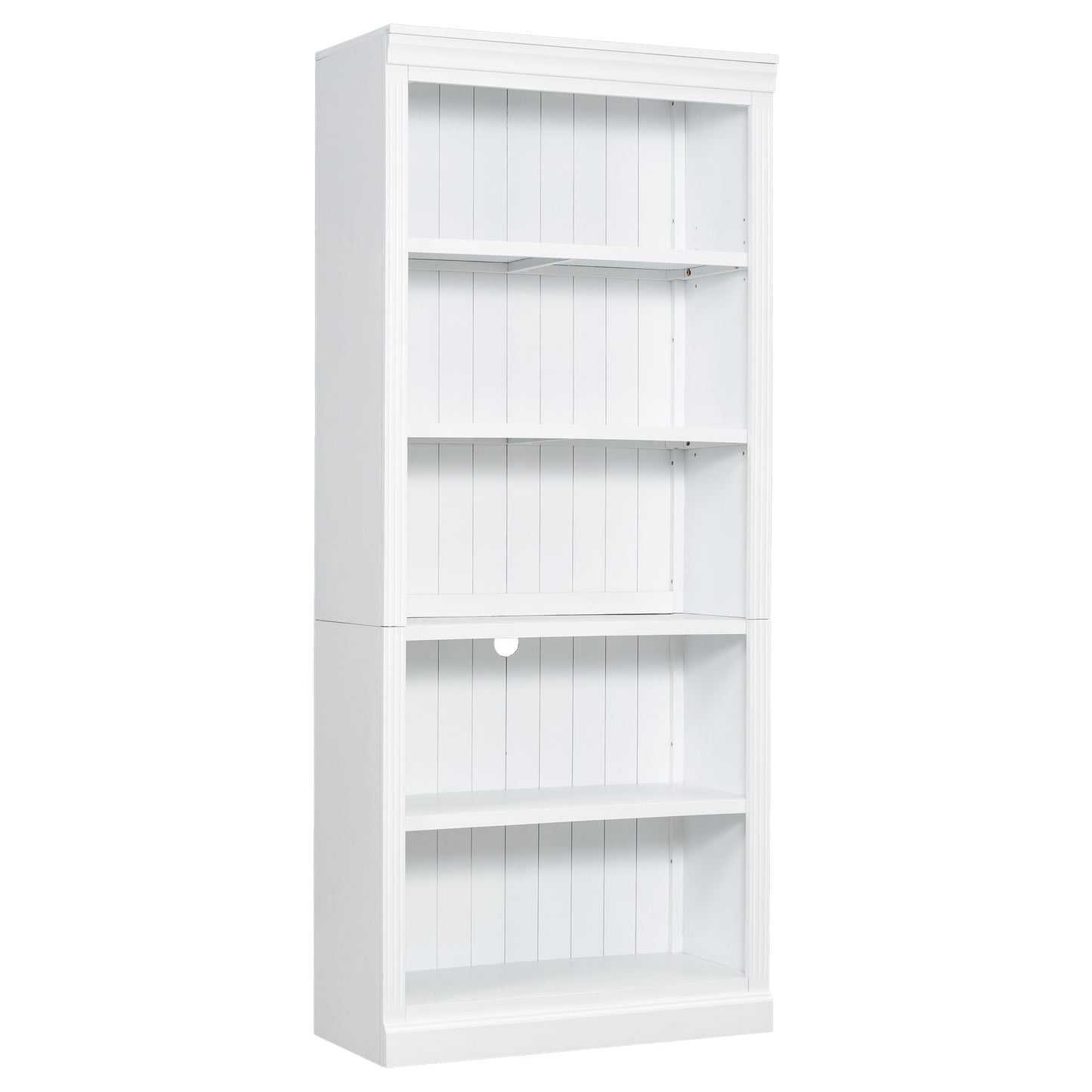 Wood Bookcase with Adjustable 5-Tier Shelves - White