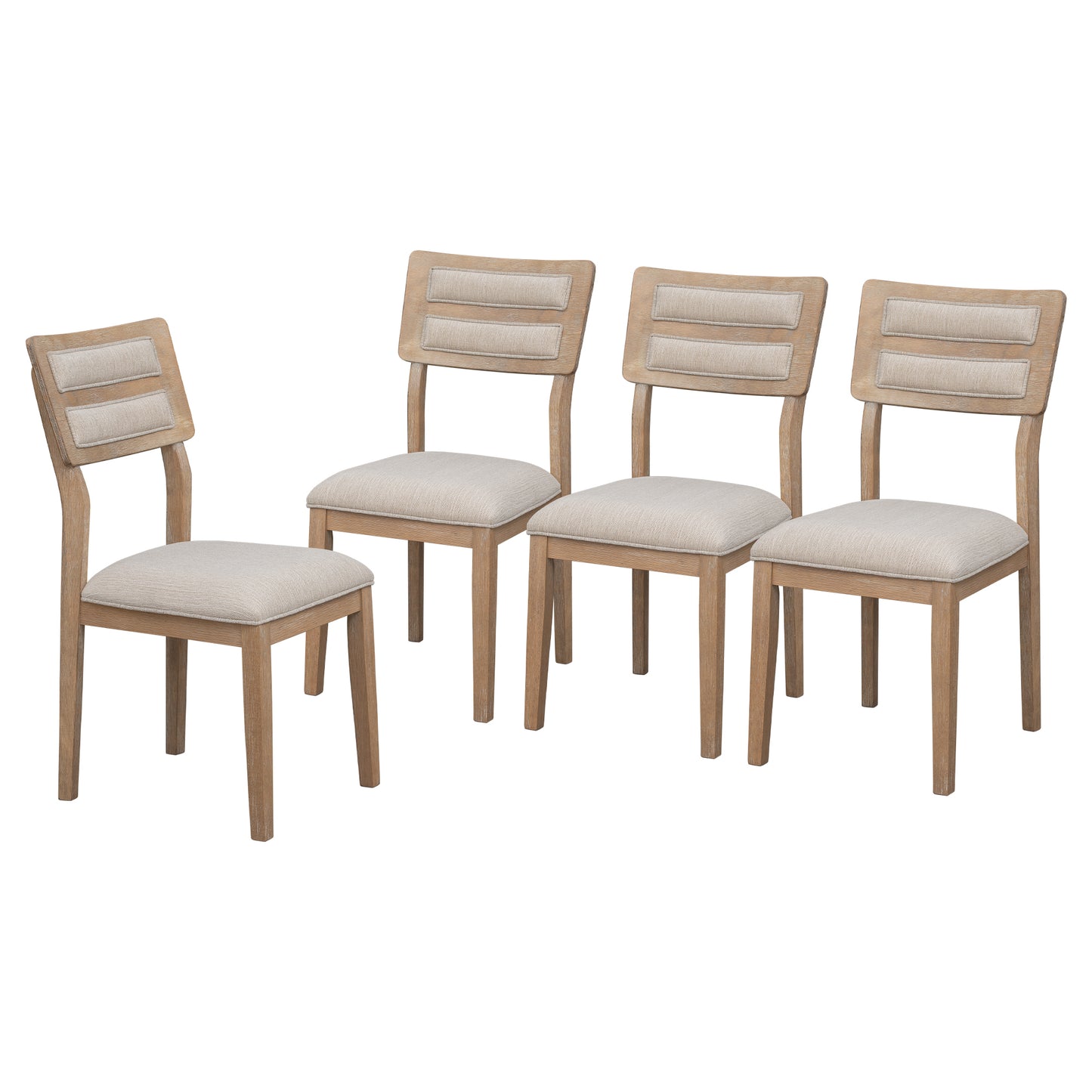 6-piece traditional dining set with upholstered chairs and bench, natural wood wash