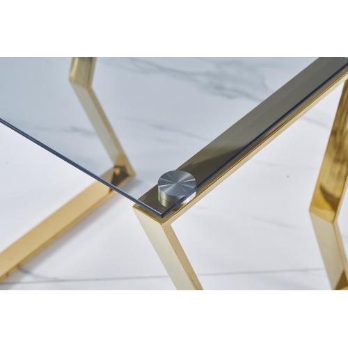 Set of 2 Nesting Glass End Tables, Golden Frame, Dark Tempered Glass Top