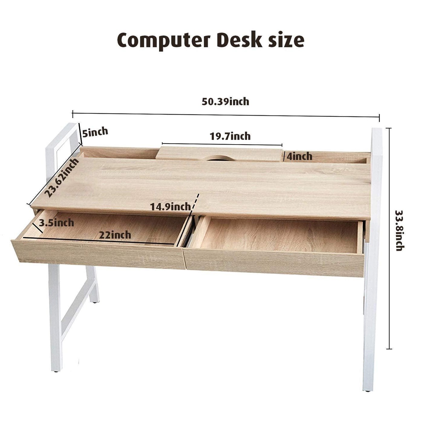 Wood Computer Desk with Two Drawers, Home Office Furniture