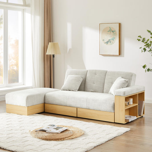 Multifunctional Sofa with Storage and Convertible Armrest