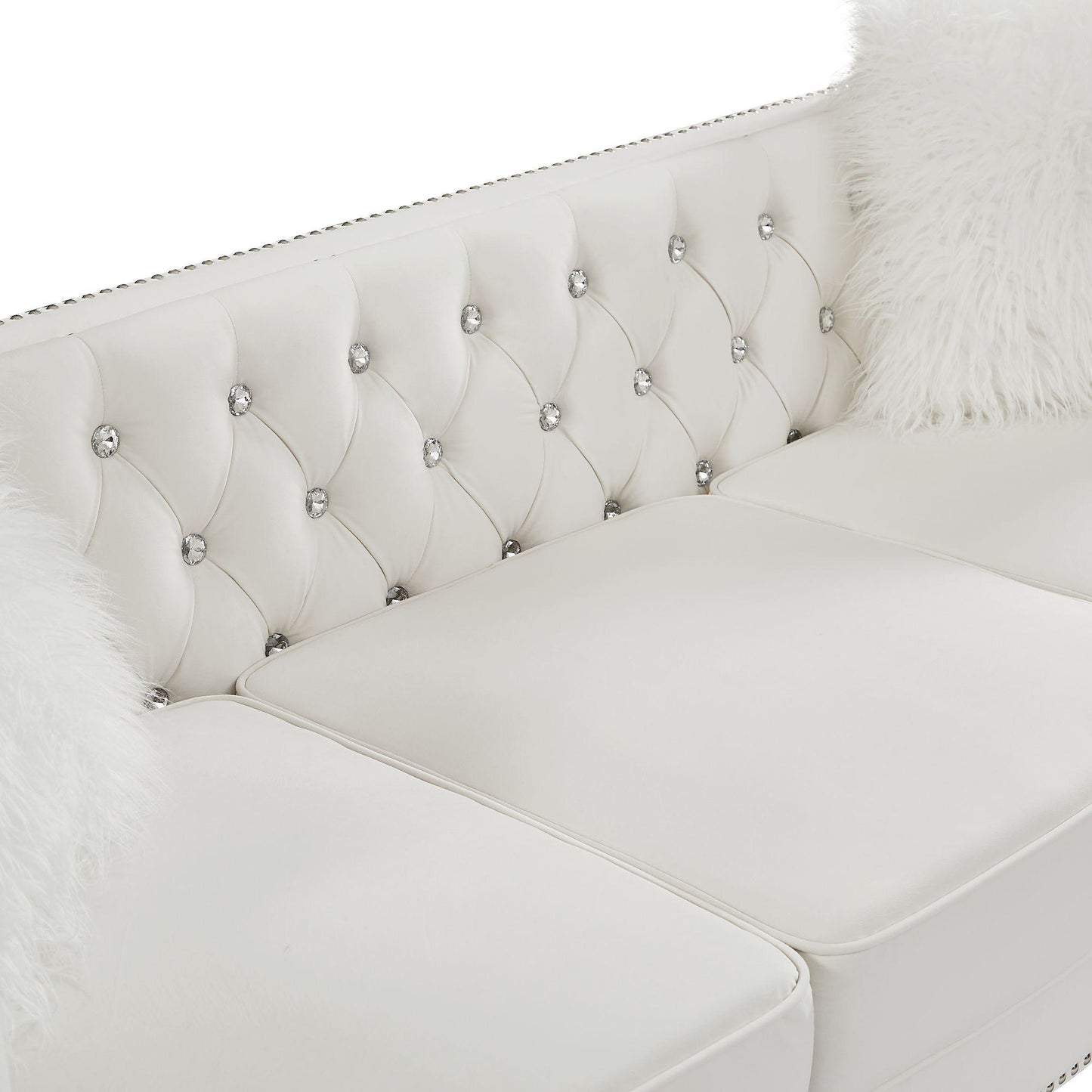 Velvet Tufted Sofa with Crystal Feet, Removable Cushions