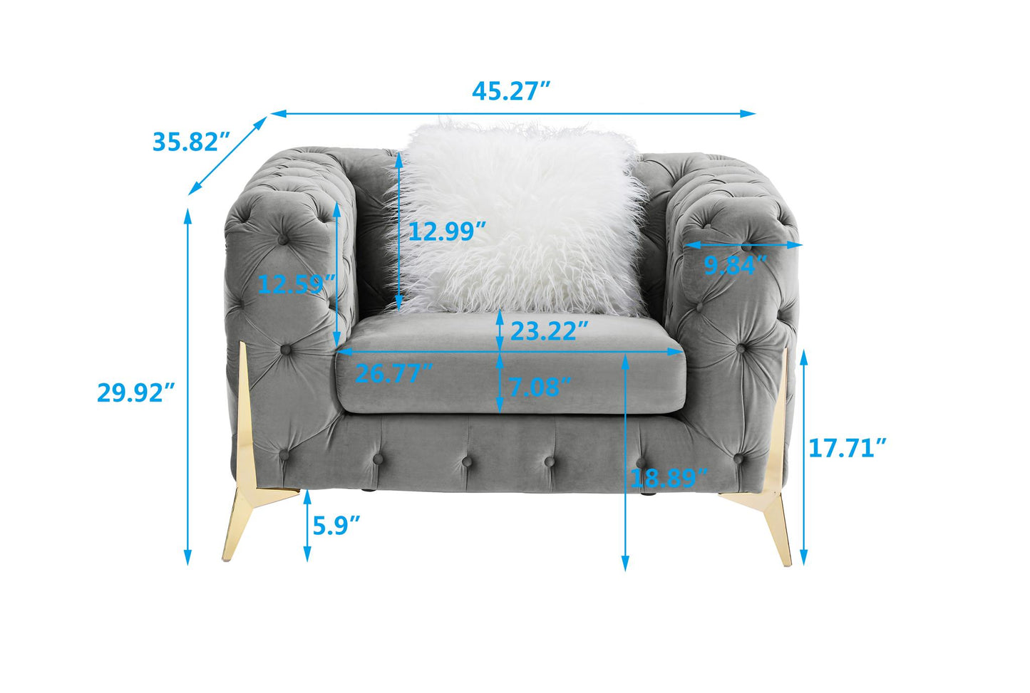 Gray Armchair Velvet Sofa for Living Room Furniture