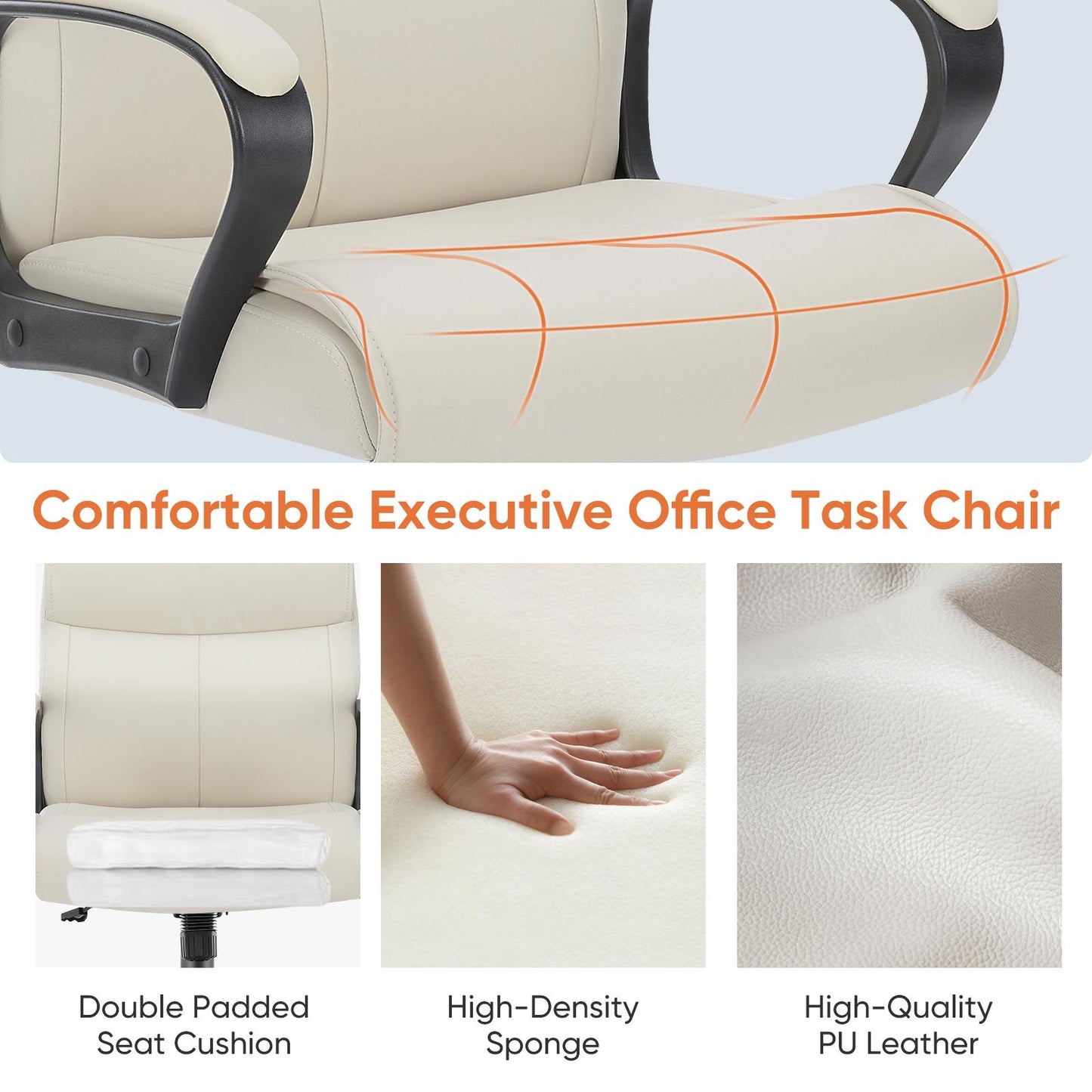 Executive Swivel Task Chair, Adjustable Height, PU Leather