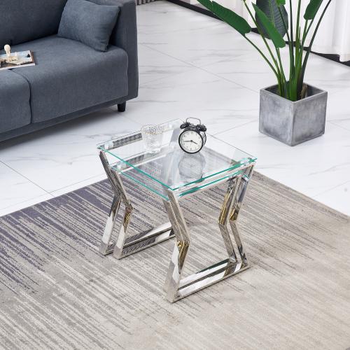 Nesting End Table Set of 2 Glass Table Set for Living Room