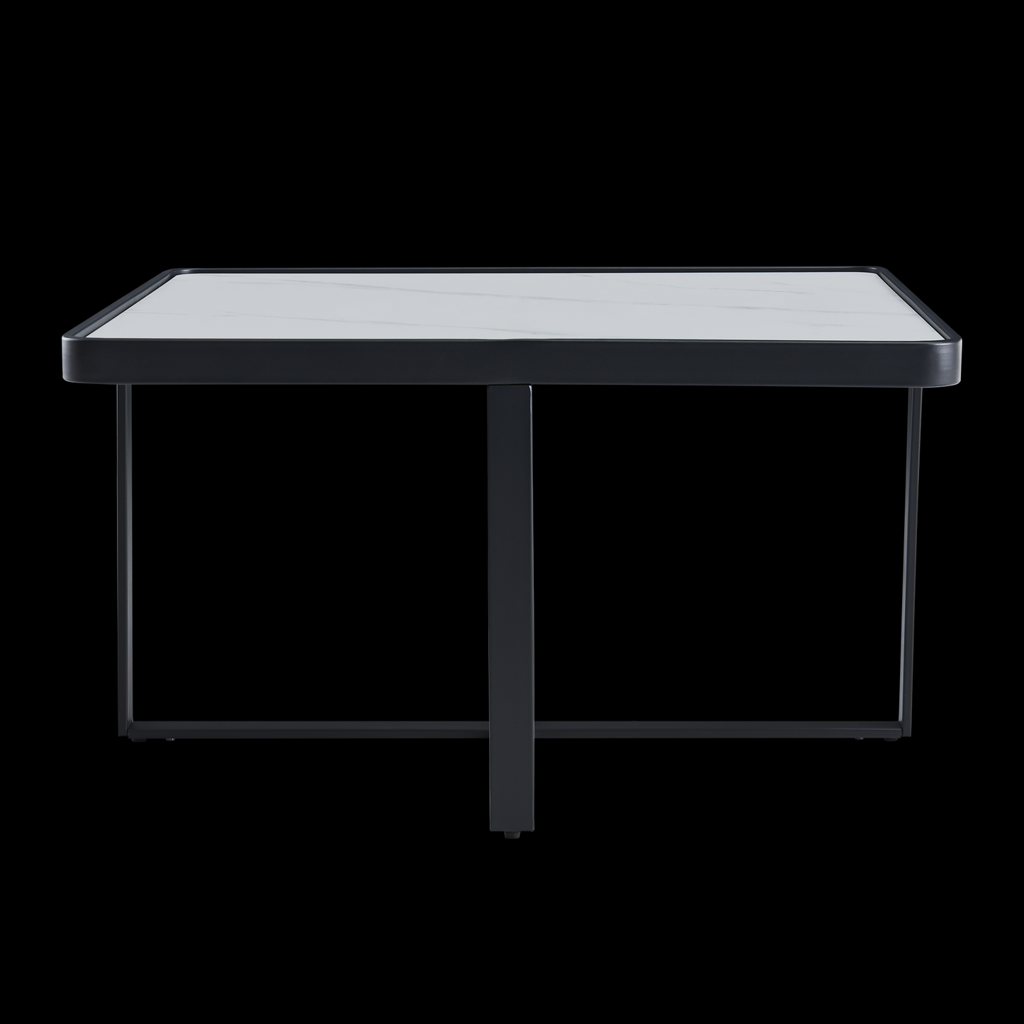 Minimalist Square Coffee Table, Black Metal Frame, Sintered Stone Top