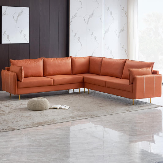 Orange L-Shaped Leather Sectional Sofa, 92.5"x92.5"
