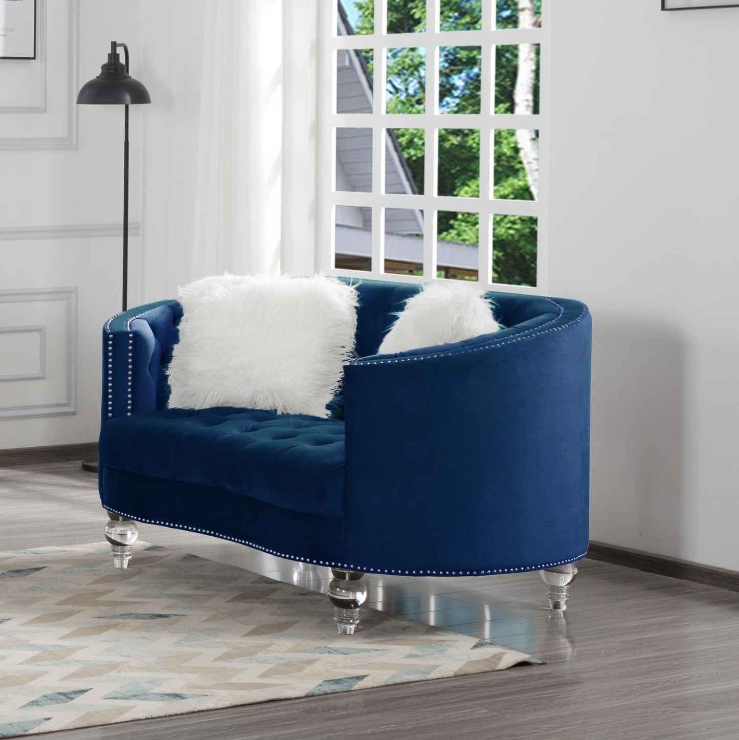 Living Room Loveseats Navy Blue Velvet