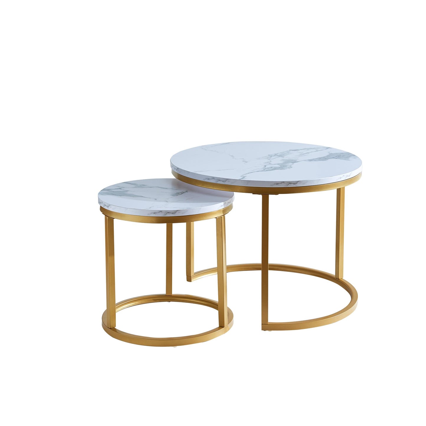 Modern Nesting Coffee Table, Golden Metal Frame, Marble Top, 23.6"