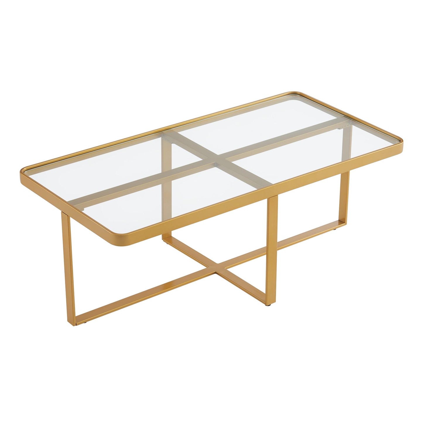 Minimalist Coffee Table, Golden Metal Frame, Glass Top