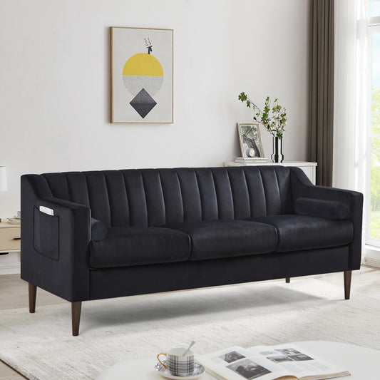Modern Chesterfield Sofa Couch, Velvet Upholstery, Wooden Frame