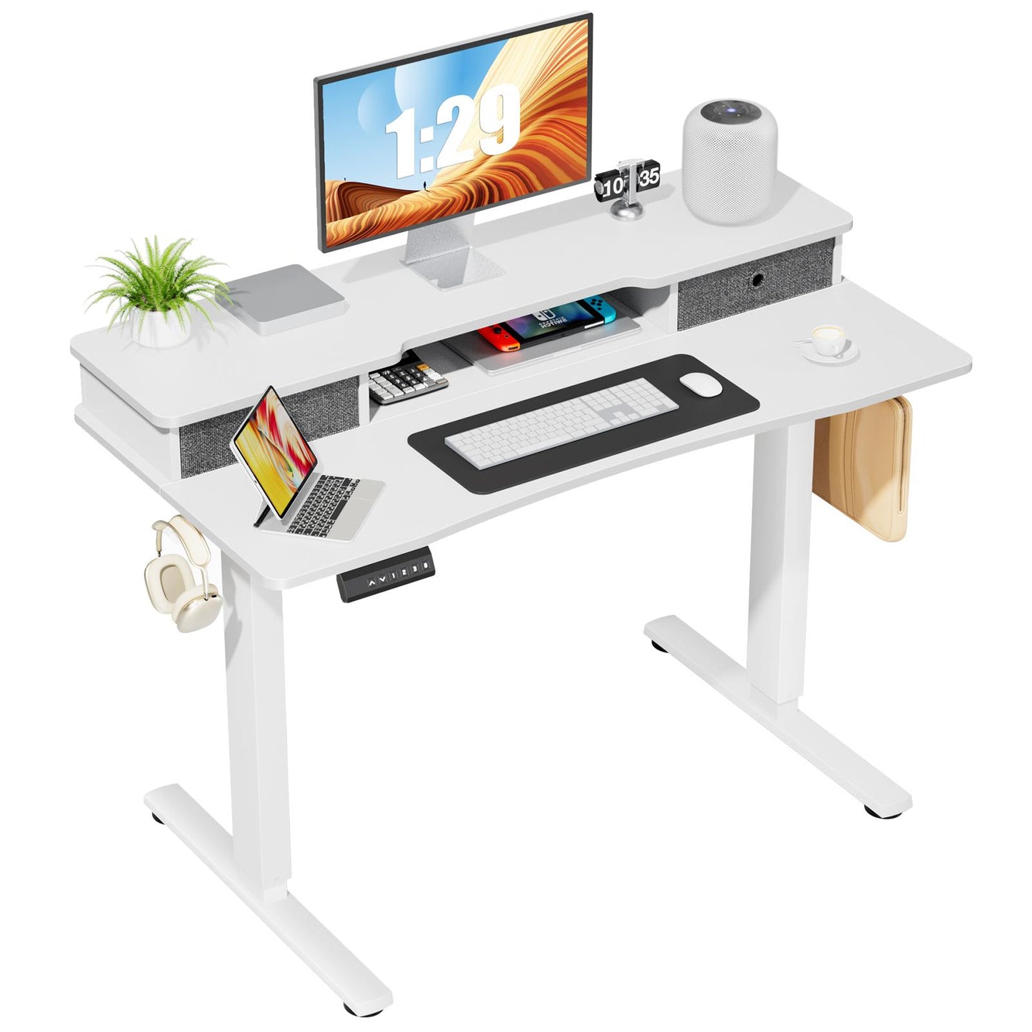 Electric Standing Desk with Double Drawer Storage