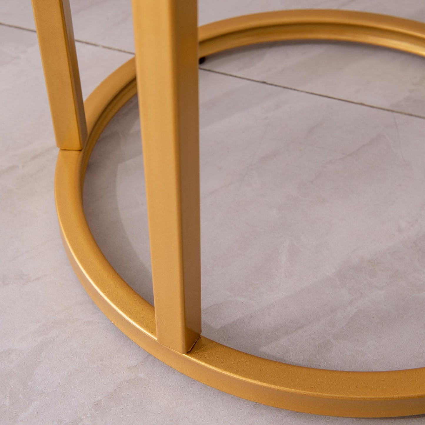 Modern C-Shaped Side Table, Golden Metal Frame, Round Marble Top