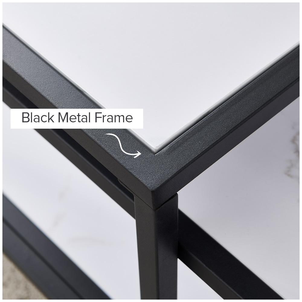 Modern Nesting Coffee Table Set, Black Metal Frame, Wood Marble Top